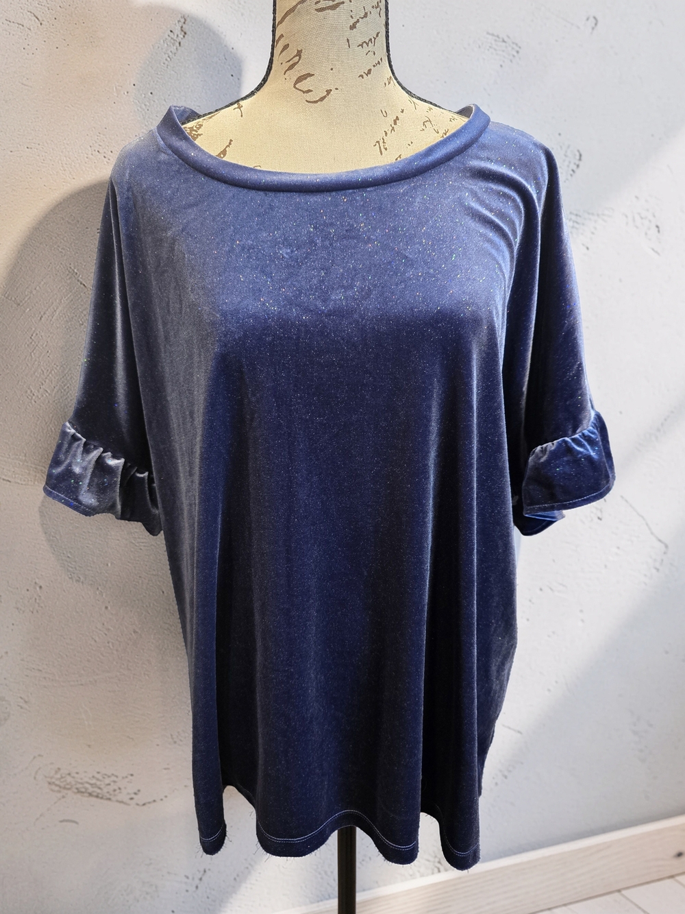 Old Navy Blue Sparkle Velvet Ruffle Sleeve Top XXL